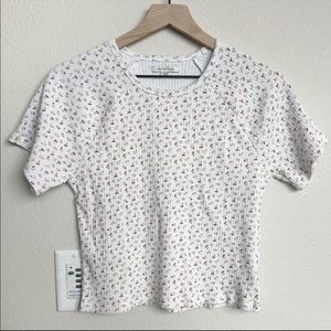 American Eagle Outfitters Floral Ribbed Babydoll Short Sleeve Top Size XL